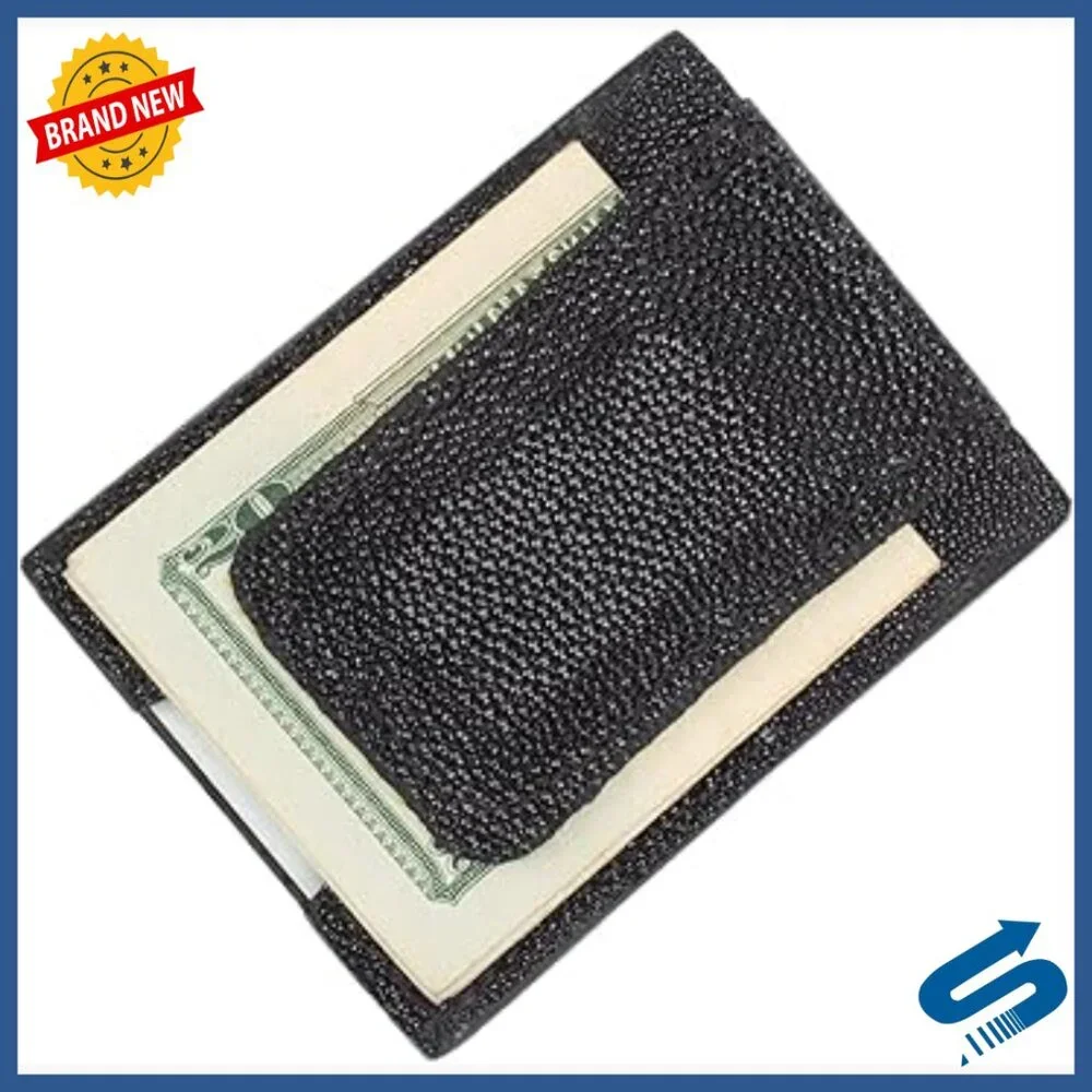 Genuine Stingray Leather Magnetic Money Clip Wallet Slim Front Pocket Card